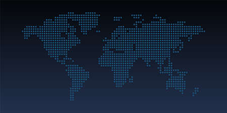 Abstract dotted world map vector illustration. Dark blue world map.のイラスト素材