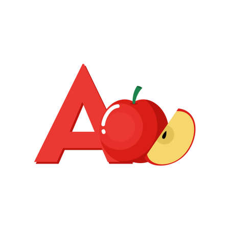 Alphabet Fruits Apple, Clip Art Vector Flat Design, Illustration for kids, Letter Aのイラスト素材
