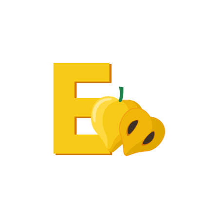 Alphabet Fruits Eggfruit, Clip Art Vector Flat Design, Illustration for kids, Letter Eのイラスト素材