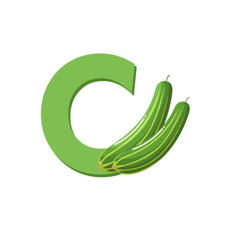 Alphabet Fruits Cucumbers Clip Art Illustration for Kids. Flat Design Vector Illustration, Letter Cのイラスト素材