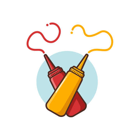 Mayonnaise Tomato Sauce Ketchup Bottle Spread Out, Cartoon Vector Illustrationのイラスト素材