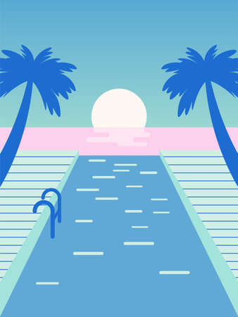 Illustration of a Swimming pool scene with sea and ocean. Flat design vector illustration eps 8のイラスト素材