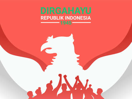 Illustration of Indonesia Independence Day with Silhouette of Eagle - poster background vector design concept.のイラスト素材