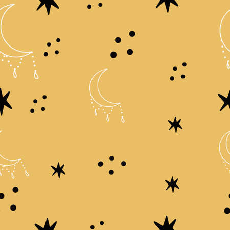 Moon and star seamless minimalist patternのイラスト素材