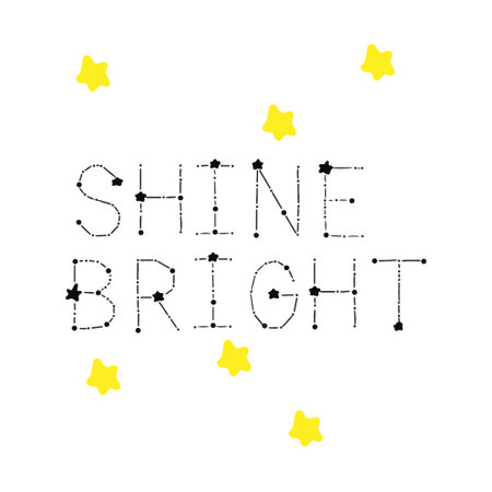 shine bright hand dranw lettering typogrphy on whit in wreath styled with moons. Motivational poster on white background isolated. minimalist styleのイラスト素材