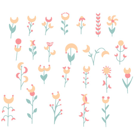Vector big amazing set of lovely flowers in pastel colors. imaginary moon flowers collection on white background isolatedのイラスト素材