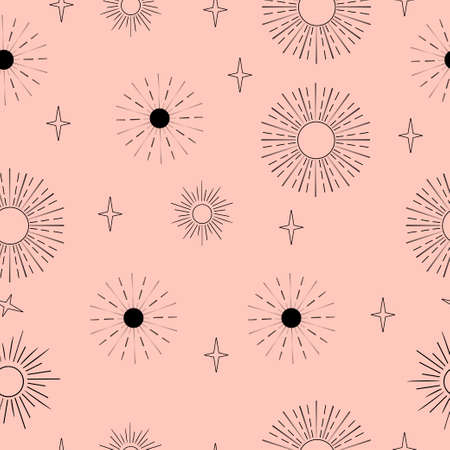 Different styles of sun seamless pattern on pink
