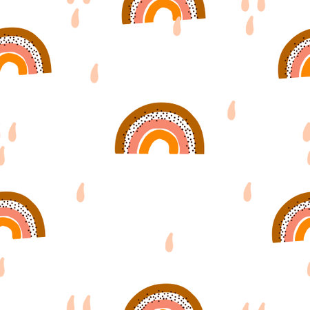 Earth colors rainbows and rain drops seamless patternsのイラスト素材