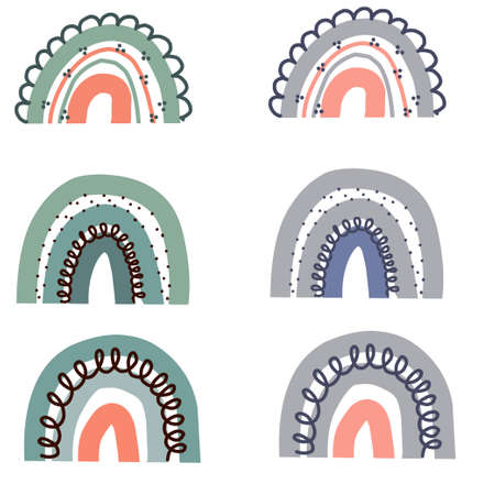 six rainbows poster isolated for nursery vectorのイラスト素材