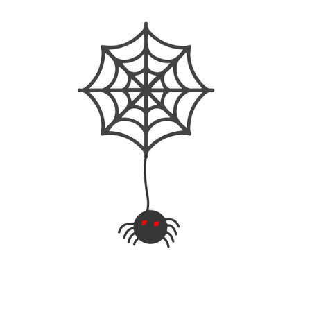 spooky scary spider on web with red eyes halloween conceptのイラスト素材