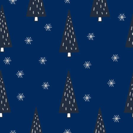 seamless pattern. holiday. christmas tree on blue background