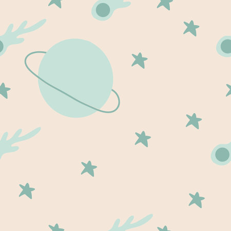 cosmic seamless pattern, cute doodle astronauts floating in space, vector illustrationのイラスト素材