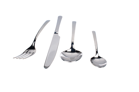 Set of fork, knife and spoons isolated on white.の写真素材