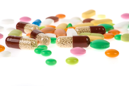 Assorted pharmaceutical medicine pills, tablets and capsules.Pills background.の写真素材