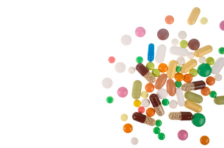 Assorted pharmaceutical medicine pills, tablets and capsules.Pills background.の写真素材