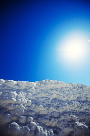 Natural travertine pools and terraces in Pamukkale. Carbonate travertines the natural pools. Cotton castle in southwestern Turkeyの写真素材