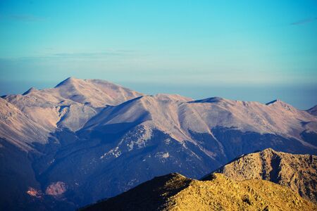 View from the top of Tahtali Mountain Range during sunrise on sea and valley. Tourist attraction of...
