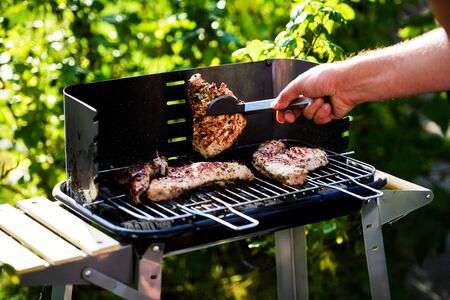 Grilled meat, barbecue. Spring time.の写真素材