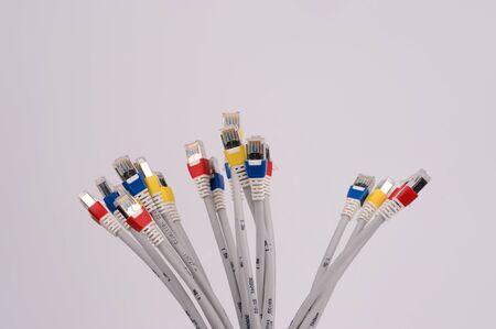 Colorful lan telecommunication cable RJ45 isolated on white background