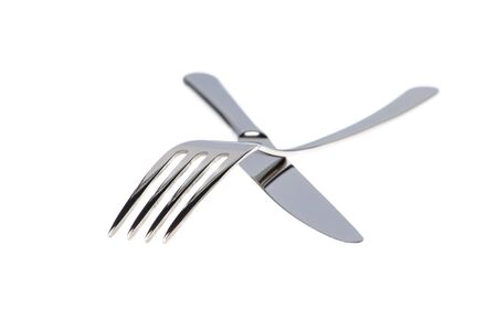 Set of fork, knife and spoons isolated on white.の写真素材