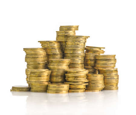 Golden coin isolated on white backgroundの写真素材