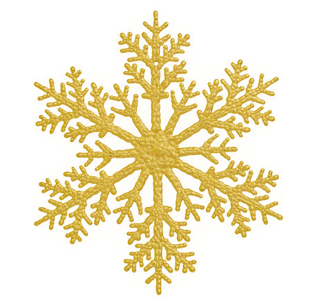 Golden Christmas snowflake isolated on white backgroundの写真素材