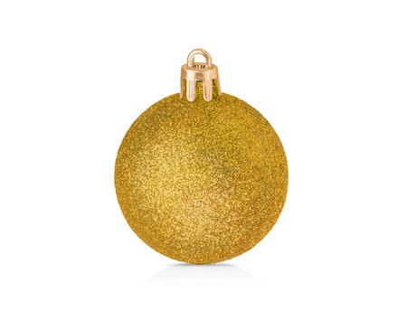Golden Christmas Ornaments isolated on white backgroundの写真素材