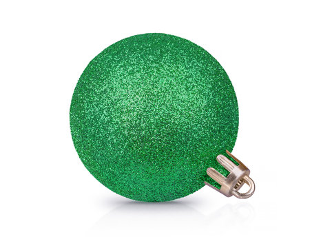 Green Christmas Ornaments isolated on white backgroundの写真素材