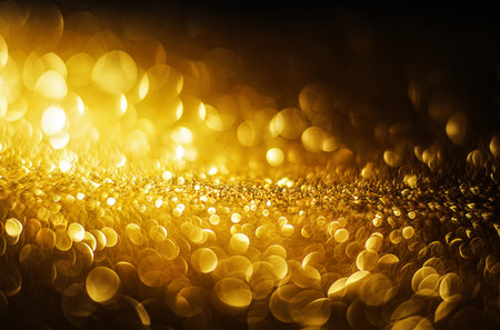 Golden abstract bokeh lights. defocused backgroundの写真素材