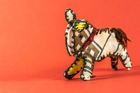 Handmade toy horse on redの写真素材