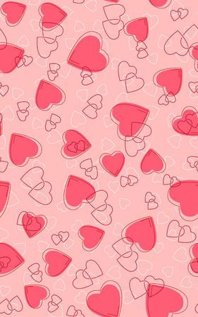 Seamless pattern with contour, pink, linked hearts.のイラスト素材