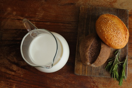 milk and breadの写真素材