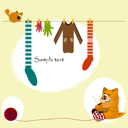 Red cat knit socks, gloves and sweatersのイラスト素材