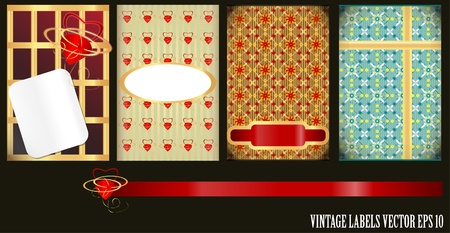 a set of vintage labels on a black backgroundのイラスト素材