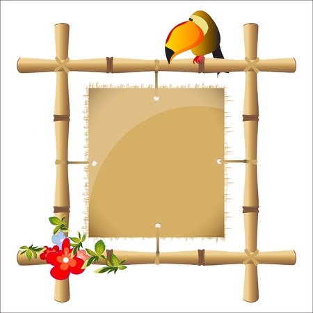 bamboo frame with a blank sheet of papyrusのイラスト素材