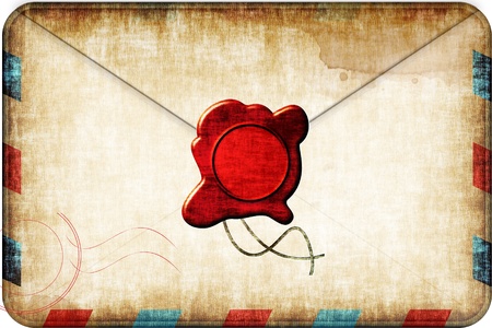 Vintage envelope with wax seal and stampの写真素材