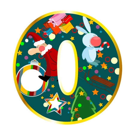 Digit 0 with Christmas symbols isolated on whiteのイラスト素材