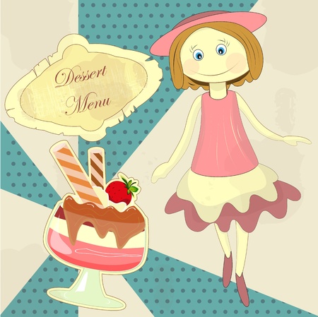 Beautiful vintage card with a strawberry dessertのイラスト素材