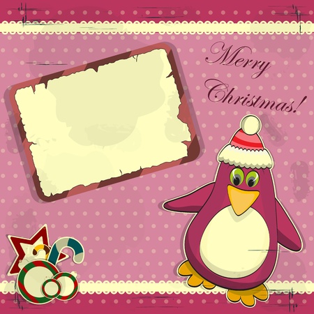 Christmas card in vintage style - penguinのイラスト素材