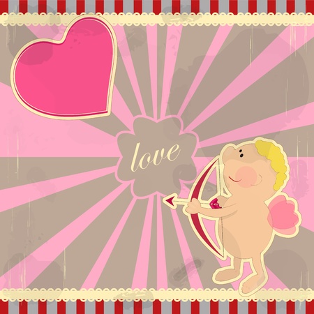 Cards for Valentine's Day in vintage style with Cupidのイラスト素材