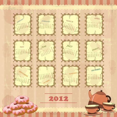 Calendar 2012 in vintage design - Week starts on Mondayのイラスト素材
