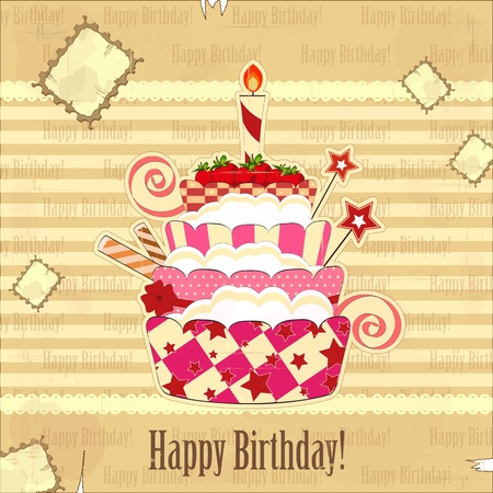 big strawberry birthday cake with burning candleのイラスト素材