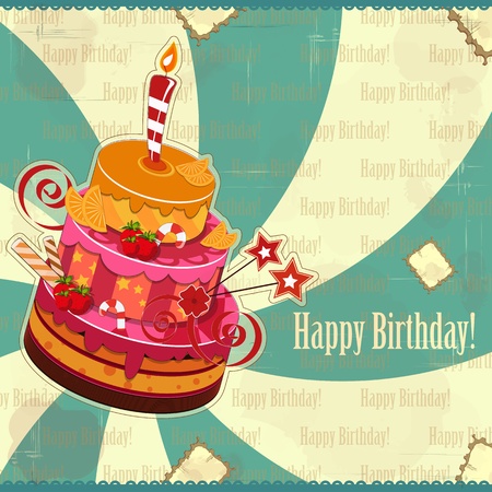 big strawberry birthday cake with burning candleのイラスト素材