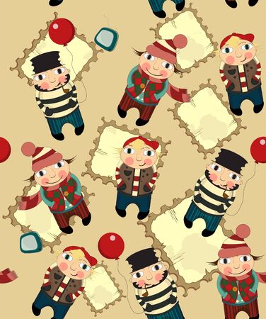 cartoon fun people seamless patternのイラスト素材