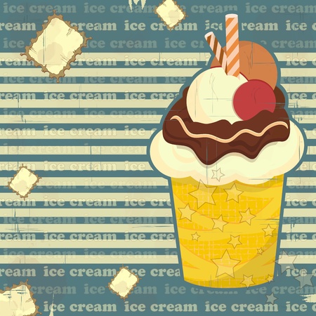 ice cream on striped background  - vintage posterのイラスト素材