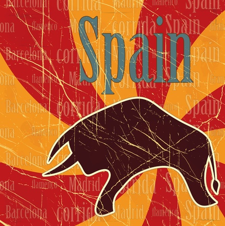 Spanish bull on grungy background - postcardのイラスト素材