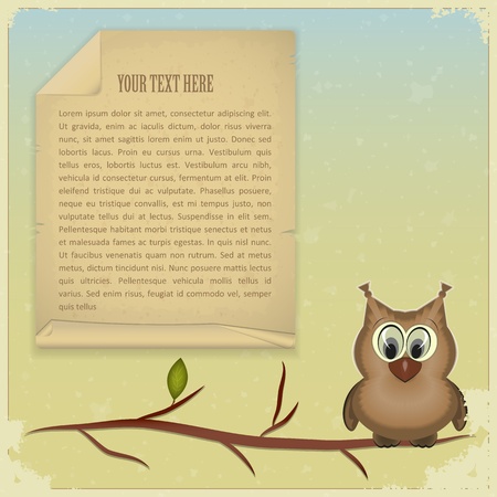 wise owl and old paper on vintage background - vector illustrationのイラスト素材