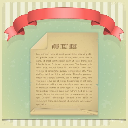 Grunge paper with red ribbon  - card  in scrapbooking style - vector illustrationのイラスト素材