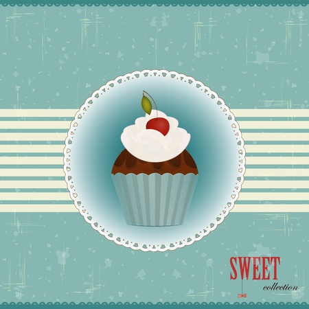 vintage postcard - Chocolate Cake with Cherry - vector illustrationのイラスト素材