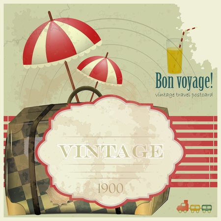Vintage Travel Postcard - vacation items on grunge backgroundのイラスト素材